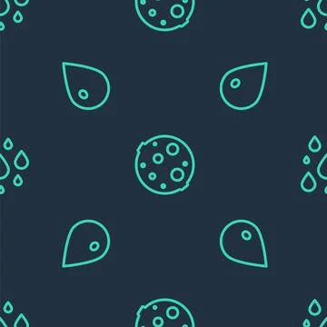 Set line Moon, Water drop and  on seamless pattern. Vector 스톡 일러스트