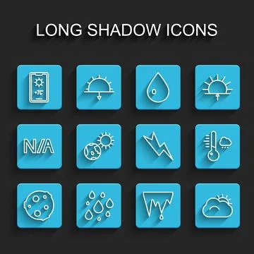Set line Moon, Water drop, Weather forecast, Icicle, Sun and cloud, Earth g.. Stockillustratie