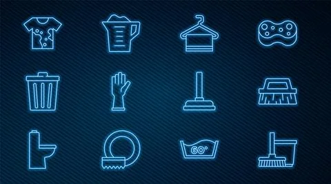 Set line Mop and bucket, Brush for cleaning, Towel on hanger, Rubber gloves Stock-Illustration