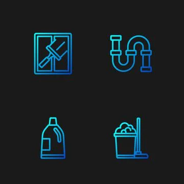 Set line Mop and bucket, Bottle for cleaning agent, Rubber cleaner windows and Stock-Illustration