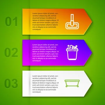 Set line Mop, Bucket with soap suds, Bathtub and Plastic basin. Business Stock-Illustration
