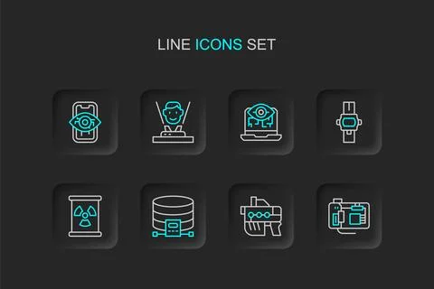 Set line Motherboard, Futuristic weapon, Cloud database, Radioactive waste .. 스톡 일러스트