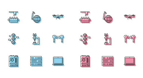 Set line Motherboard, Server, Data, Web Hosting, Factory conveyor system belt Stockillustratie