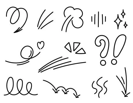 Set of line motion elements, emotional effect design icon. Hand drawn doodl Stock Illustration