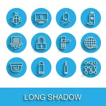 Set line Motion sensor, Bullet, System bug concept, Graphic password protec.. Stock Illustration
