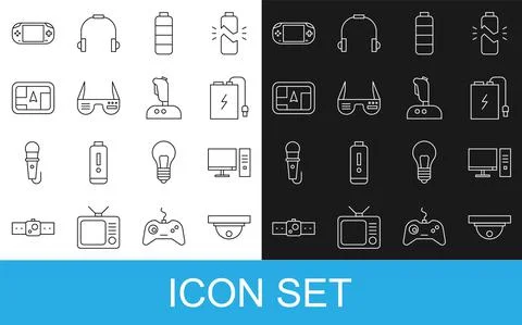 Set line Motion sensor, Computer monitor, Power bank with charge cable, Battery Stockillustratie