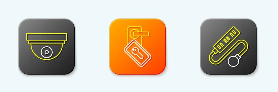 Set line Motion sensor, Digital door lock and Electric extension cord icon... Stock Illustration