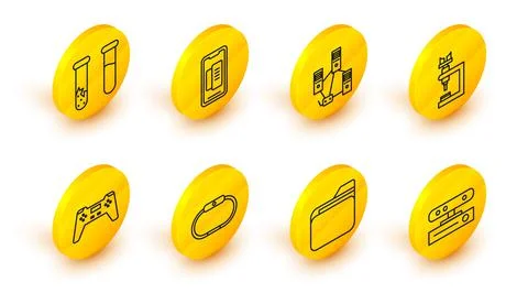 Set line Motion sensor, Document folder, Smartwatch, Gamepad, Microscope Illustrazione stock