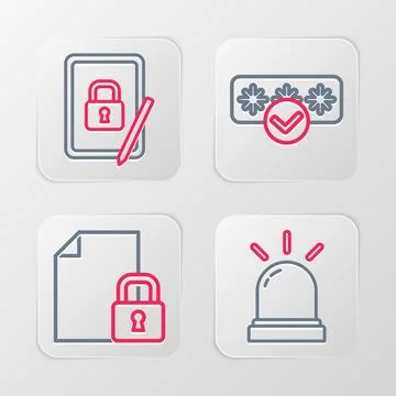 Set line Motion sensor, Document and lock, Password protection and Tablet w.. Illustrazione stock