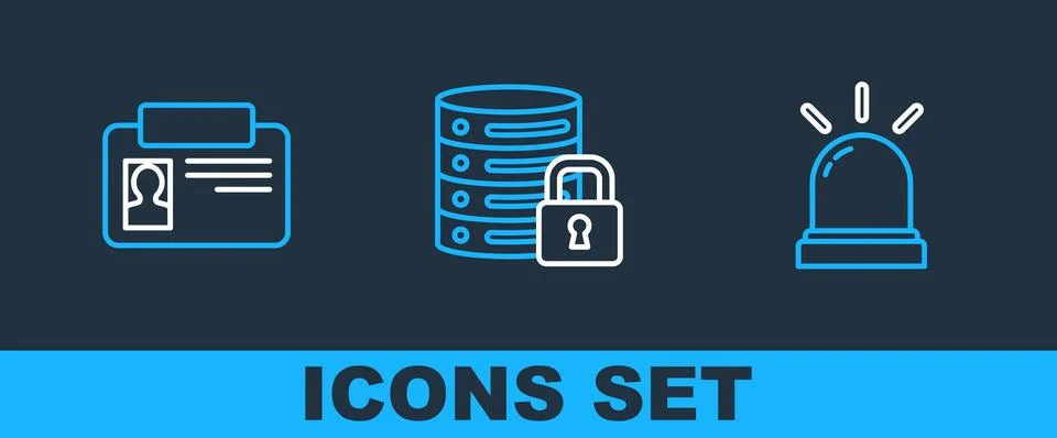 Set line Motion sensor, Identification badge and Server security with lock .. Illustrazione stock