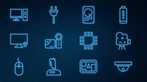 Set line Motion sensor, Retro cinema camera, Hard disk drive HDD, Cinema, Smart 스톡 일러스트