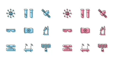 Set line Motion sensor, Router and wi-fi signal, Social network, Server, Data イラスト素材