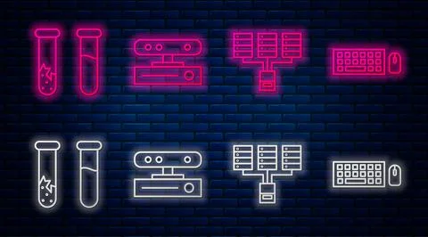 Set line Motion sensor, Server, Data, Web Hosting, Test tube and flask and Illustrazione stock