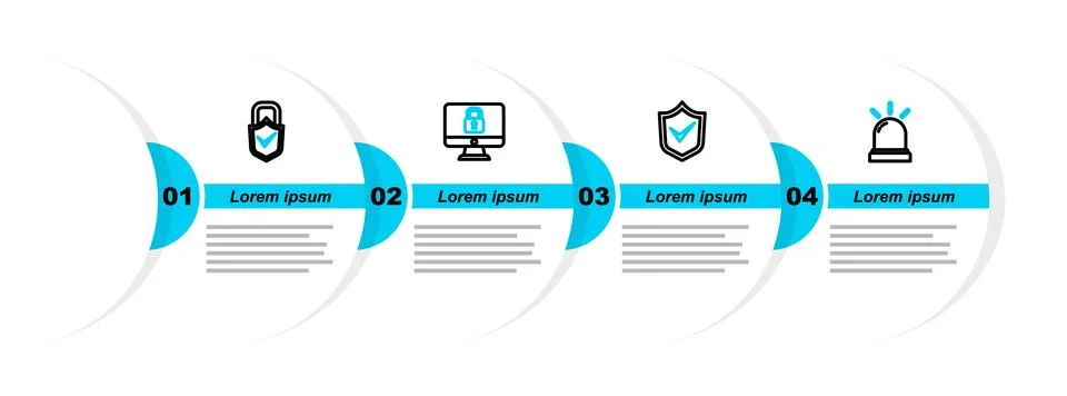 Set line Motion sensor, Shield with check mark, Lock computer monitor and and Stock Illustration