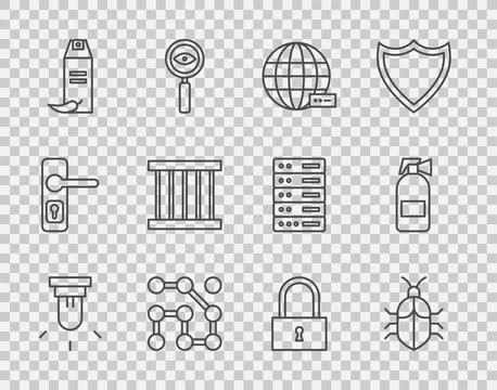 Set line Motion sensor, System bug concept, Social network, Graphic password Illustrazione stock