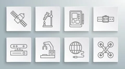 Set line Motion sensor, Test tube flask fire, Robotic robot arm hand factory イラスト素材