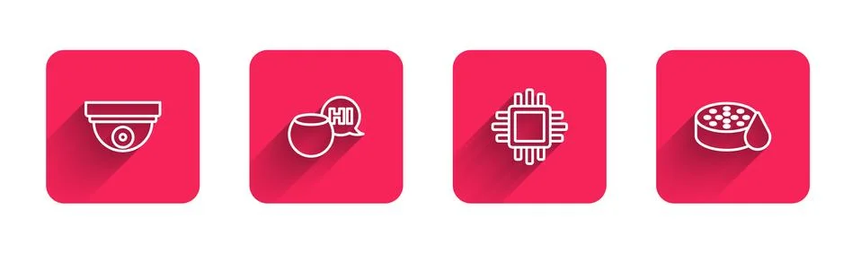 Set line Motion sensor, Voice assistant, Processor with CPU and Water with long Stock Illustration
