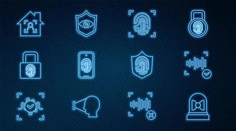 Set line Motion sensor, Voice recognition, Fingerprint, Mobile with fingerprint Stock Illustration