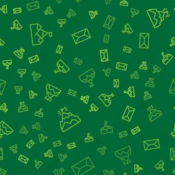 Set line Mountains with flag, and Envelope on seamless pattern. Vector Stock Illustration