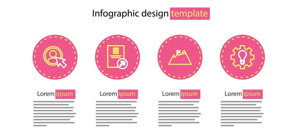Set line Mountains with flag, Light bulb and gear, Job promotion and Create Illustrazione stock
