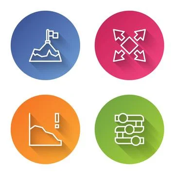 Set line Mountains with flag, Many ways directional arrow, Financial growth.. Stock Illustration