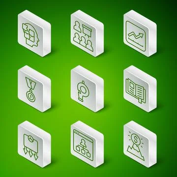Set line Mountains with flag, Online education, Head puzzles strategy, Whistle 스톡 일러스트