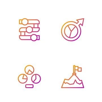 Set line Mountains with flag, Pie chart infographic, Graph, chart, diagram and 스톡 일러스트