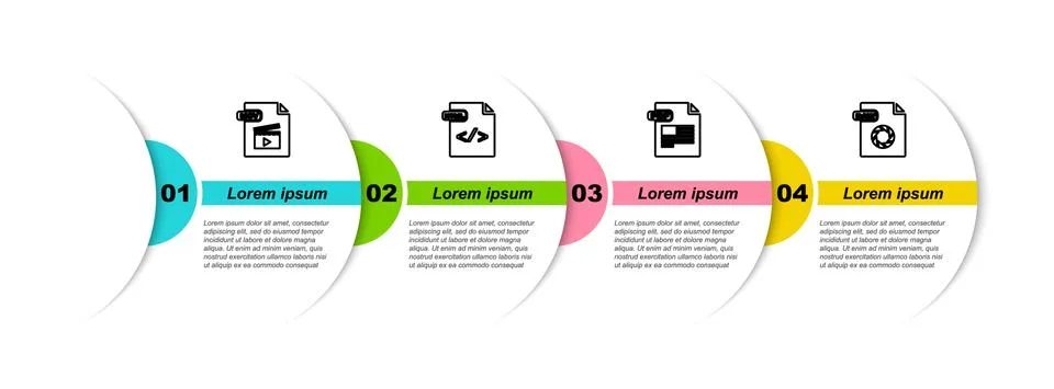 Set line MOV file document, HTML, PDF and RAW. Business infographic template 스톡 일러스트
