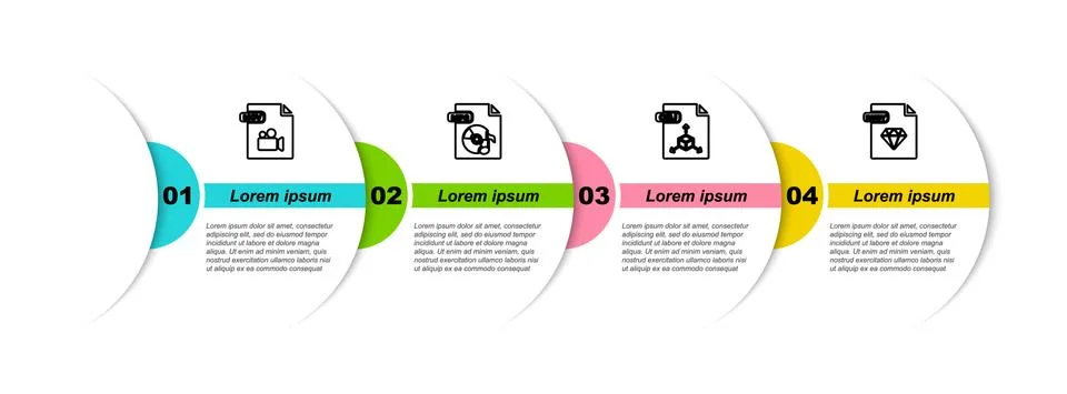 Set line MOV file document, MP3, OBJ and RUBY. Business infographic template Stock Illustration