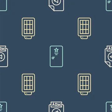 Set line MOV file document, Softbox light and Backstage on seamless pattern Stock Illustration