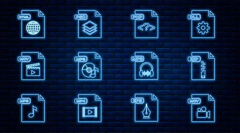Set line MOV file document, ZIP, PHP, MP3, HTML, and PSD icon. Vector イラスト素材