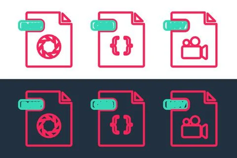 Set line MOV file document, RAW and CSS icon. Vector Stock Illustration