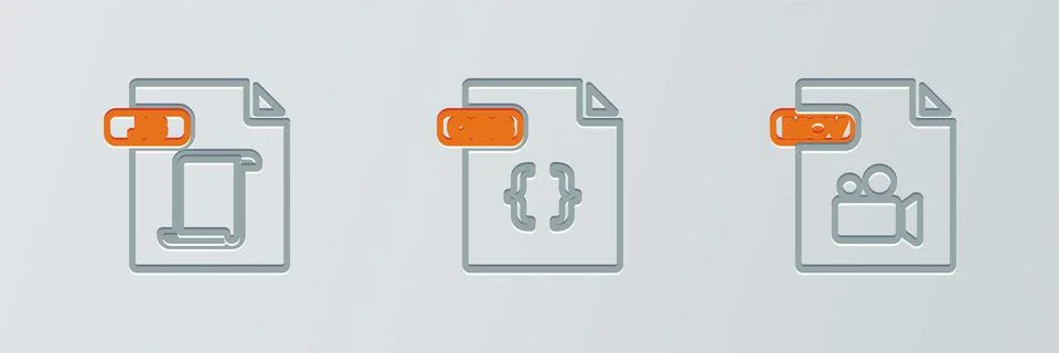 Set line MOV file document, JS and CSS icon. Vector Stock Illustration