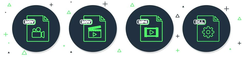 Set line MOV file document, MP4, and DLL icon. Vector イラスト素材