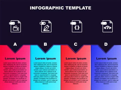 Set line MOV file document, AI, CSS and PHP. Business infographic template. V Stockillustratie