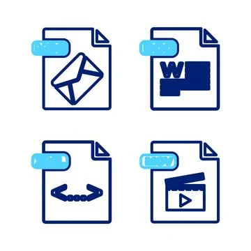 Set line MOV file document, XML, DOC and MSG icon. Vector Stock Illustration