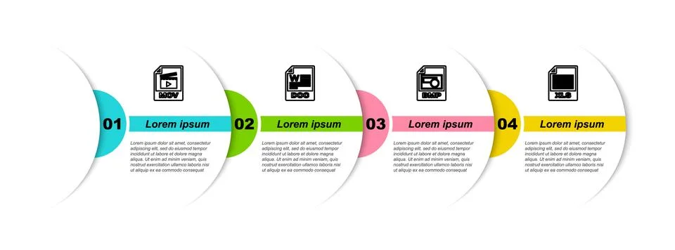 Set line MOV file document, DOC, BMP and XLS. Business infographic template.  Stock Illustration