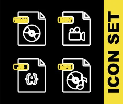 Set line MOV file document, MP3, JS and WMA icon. Vector Stock Illustration