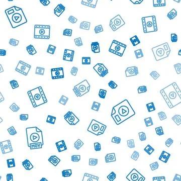 Set line MOV file document, AVI and Play Video on seamless pattern. Vector Stock Illustration