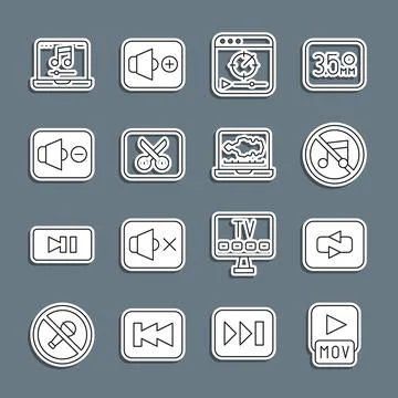 Set line MOV file, Repeat button, Speaker mute, Online play video, Music or Illustrazione stock