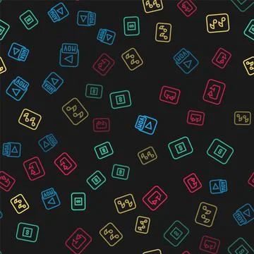 Set line MOV file, Stop media button, Music note, tone and Repeat track music Stock Illustration