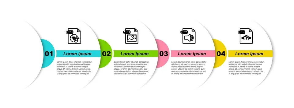 Set line MP3 file document, JPG, WMA and PHP. Business infographic template 库存插图