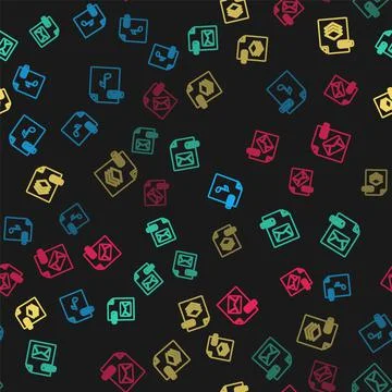 Set line MP3 file document, EML, PSD and MSG on seamless pattern. Vector Illustrazione stock