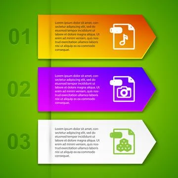 Set line MP3 file document, RAW, 3DS and XML. Business infographic template Stock Illustration