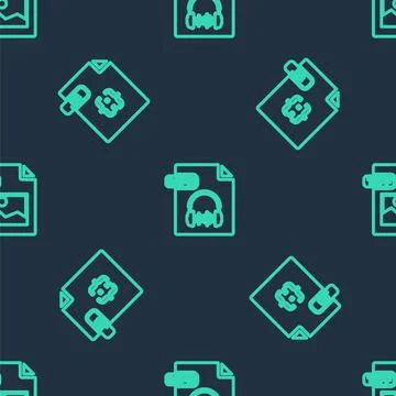 Set line MP3 file document, JS and TIFF on seamless pattern. Vector Stockillustratie