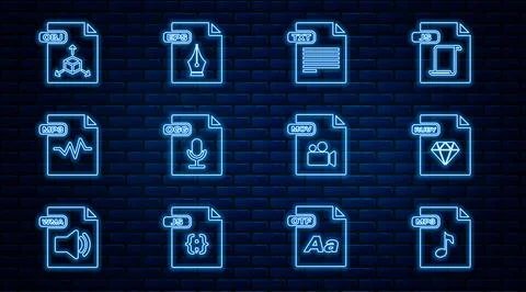 Set line MP3 file document, RUBY, TXT, OGG, OBJ, MOV and EPS icon. Vector Stock Illustration