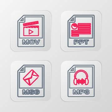 Set line MP3 file document, MSG, PPT and MOV icon. Vector 库存插图