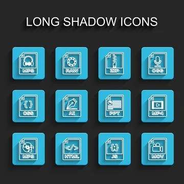 Set line MP3 file document, HTML, JS, MOV, AI, MP4 and PPT icon. Vector イラスト素材