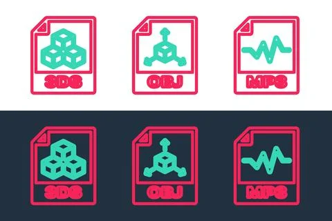 Set line MP3 file document, 3DS and OBJ icon. Vector 库存插图