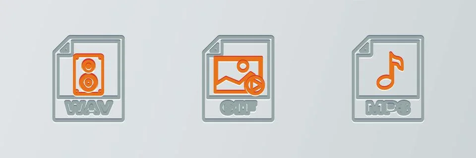 Set line MP3 file document, WAV and GIF icon. Vector 库存插图